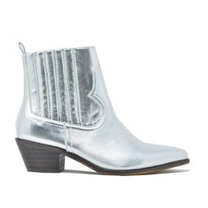 Women's Slip On Silver Stacked Heel Ankle Bootie